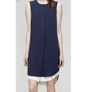 rag & bone Silk Tail Shift Dress Hidden Button Placket Navy Blue Cream Size 8